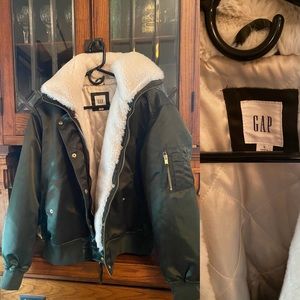 GAP Satin and fur bomber jacket